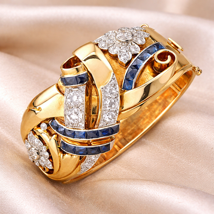 Bague rétro avec zirconiums bleus | Or