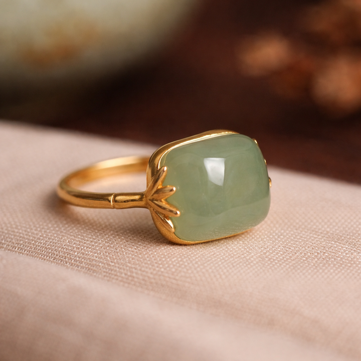Bague rétro réglable avec jade vert | Or