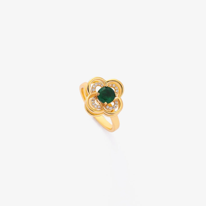 Bague tournante trèfle auréole émeraude | Or