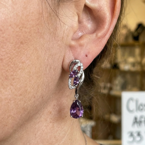 Boucles d'oreilles améthyste éclat scintillant | Or blanc