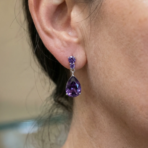 Boucles d'oreilles améthyste goutte de rosée | Or blanc