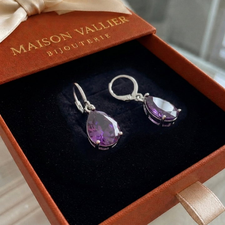 Boucles d'oreilles améthyste goutte de rosée | Or blanc