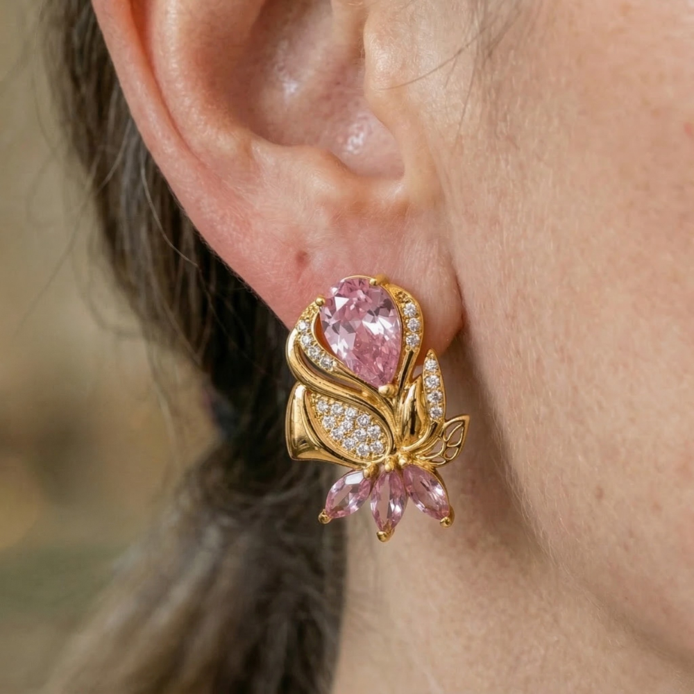 Boucles d'oreilles Amorette pétale de rose | Or rose