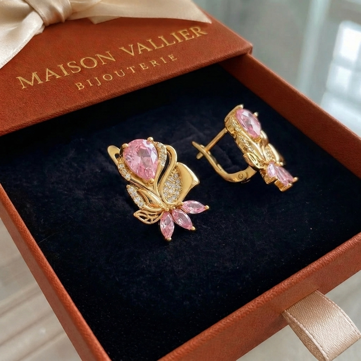 Boucles d'oreilles Amorette pétale de rose | Or rose