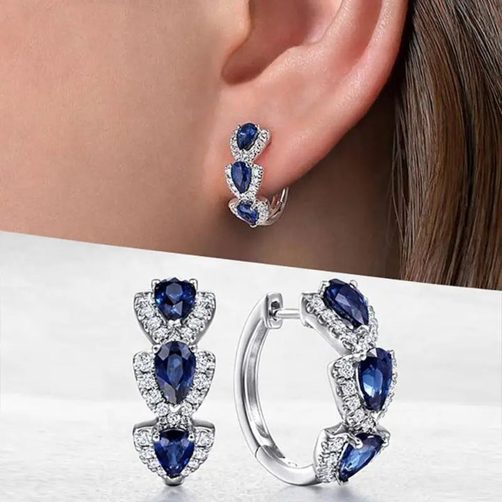 Boucles d'oreilles couronne Royale saphir | Or blanc