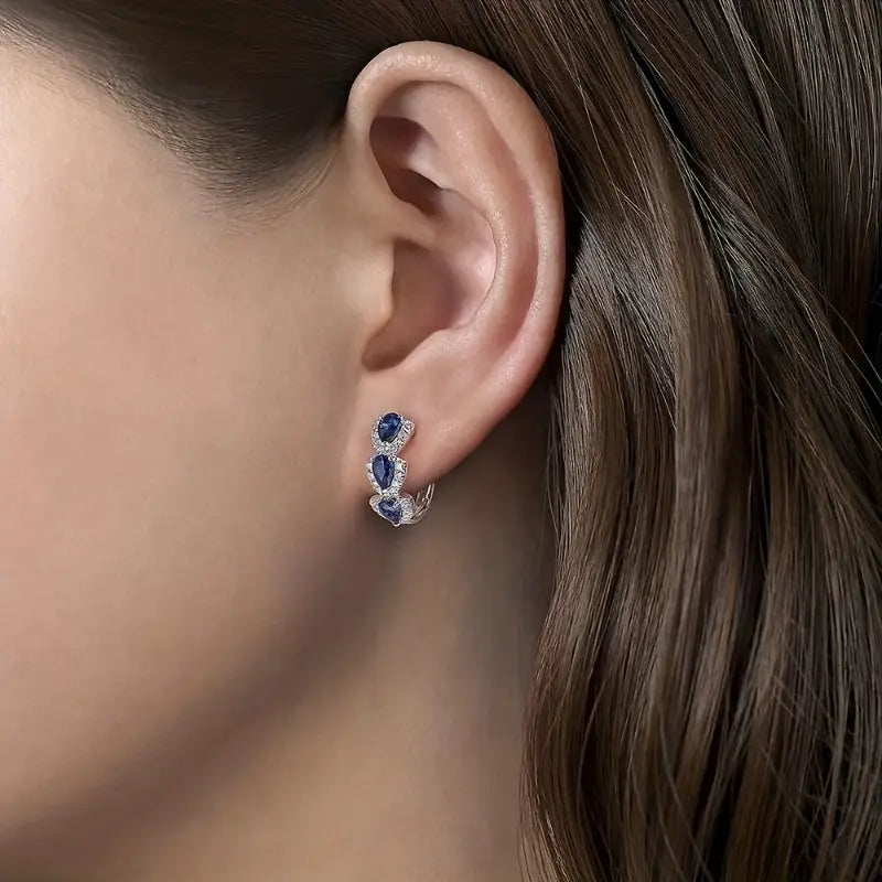 Boucles d'oreilles couronne Royale saphir | Or blanc