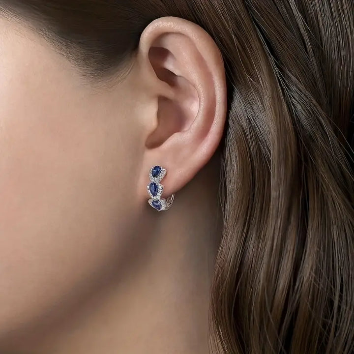 Boucles d'oreilles couronne Royale saphir | Or blanc