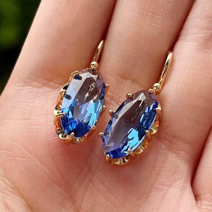 Boucles d'oreilles fleur bleue | Or