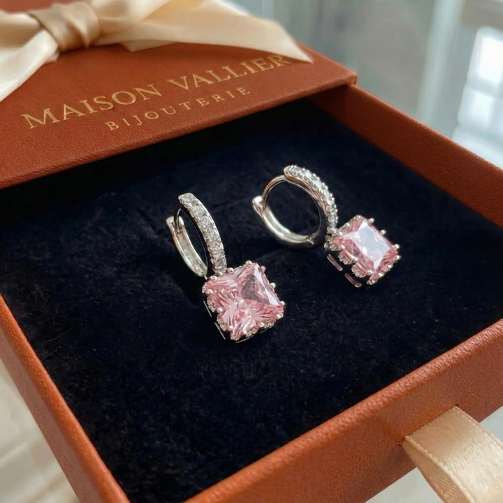 Boucles d'oreilles huggie radiance rose | Or blanc