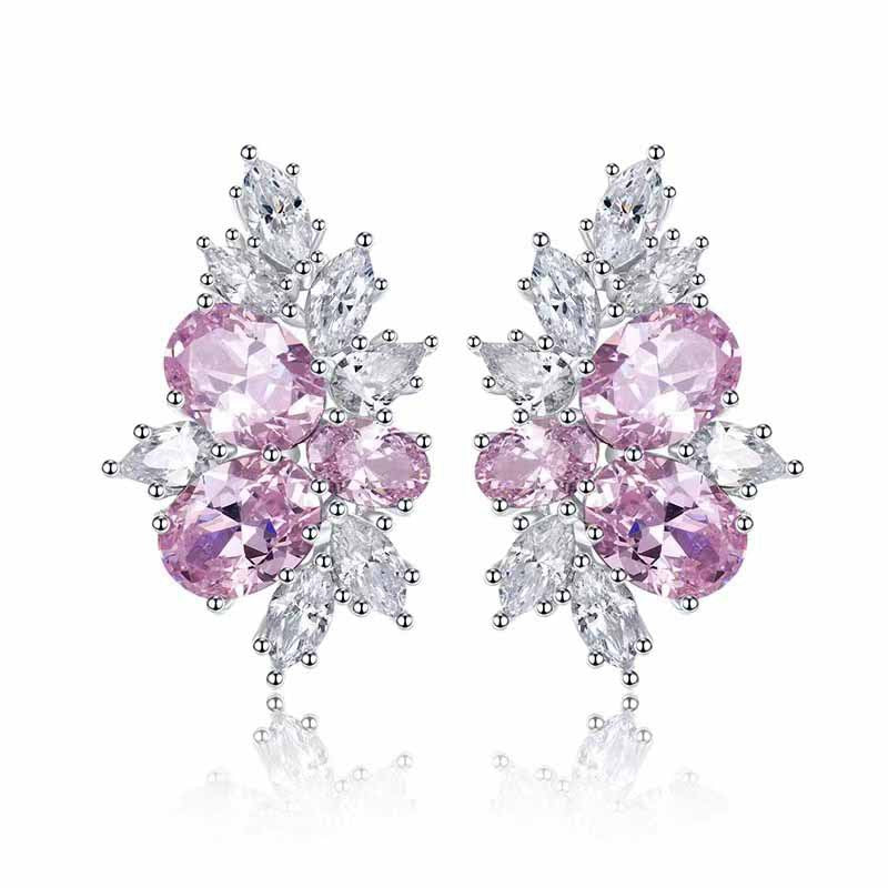 Boucles d'oreilles Lyra fleur rosée | Or blanc