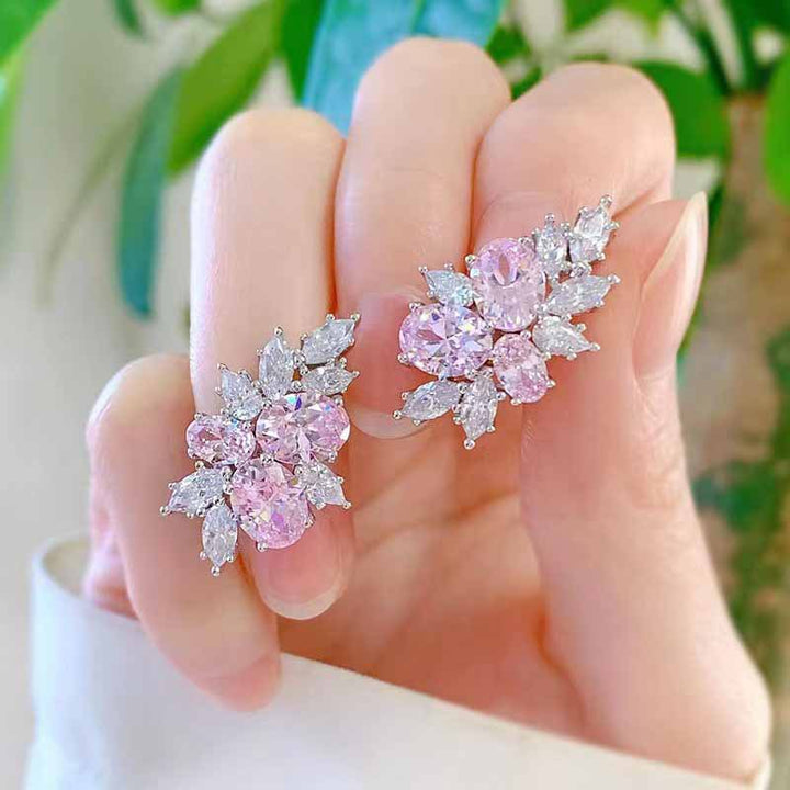 Boucles d'oreilles Lyra fleur rosée | Or blanc