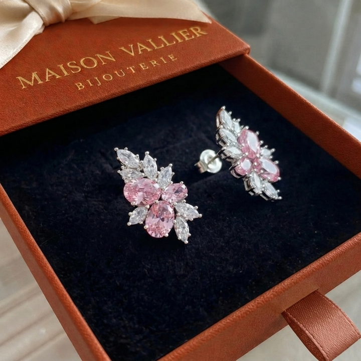Boucles d'oreilles Lyra fleur rosée | Or blanc