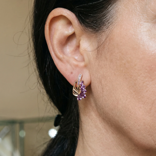 Boucles d'oreilles Viorelle améthyste en forme d'aile | Or rose