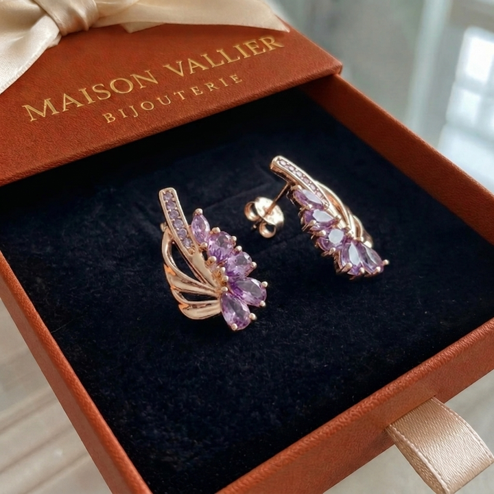 Boucles d'oreilles Viorelle améthyste en forme d'aile | Or rose