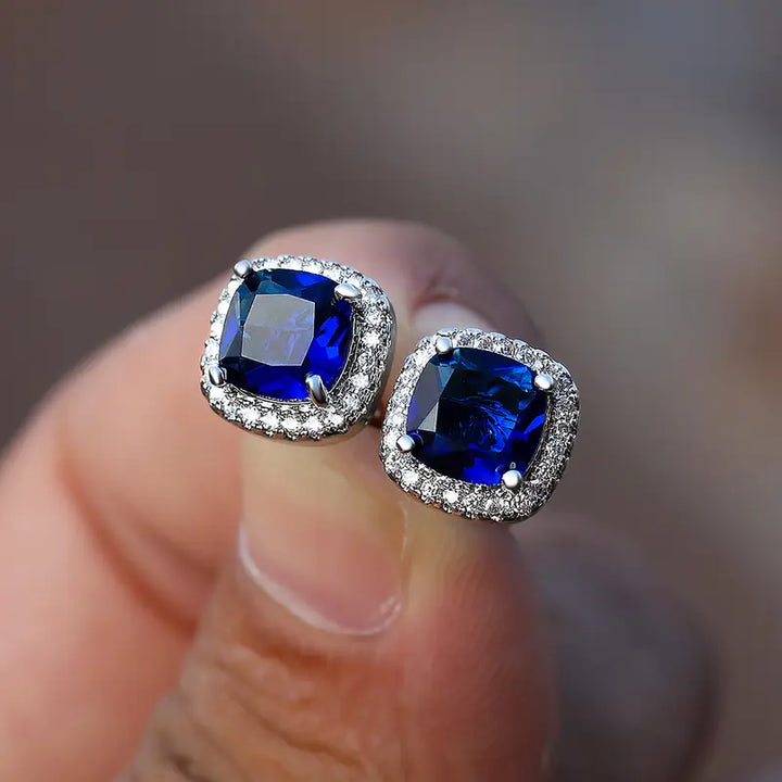 Boucles d'oreilles carrées en saphir | Or blanc