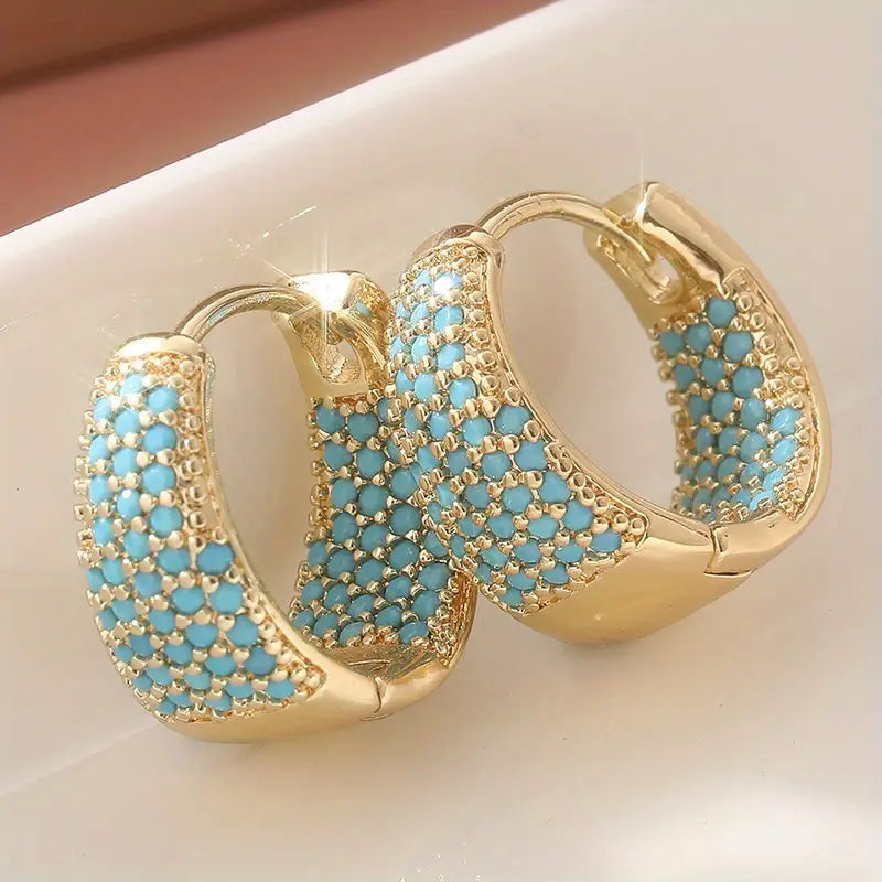 Boucles d'oreilles créoles en perles turquoise et ton | Or