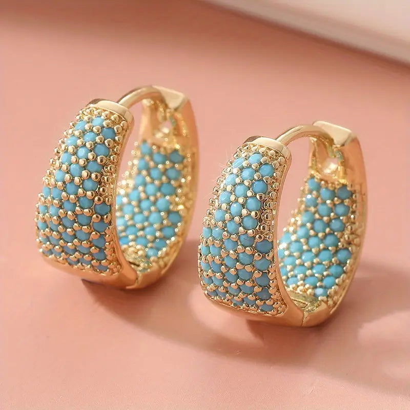 Boucles d'oreilles créoles en perles turquoise et ton | Or