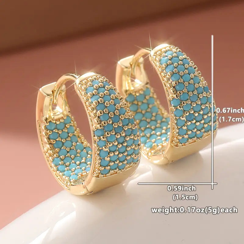 Boucles d'oreilles créoles en perles turquoise et ton | Or