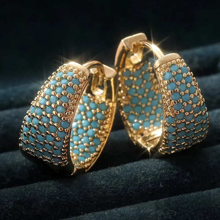 Boucles d'oreilles créoles en perles turquoise et ton | Or