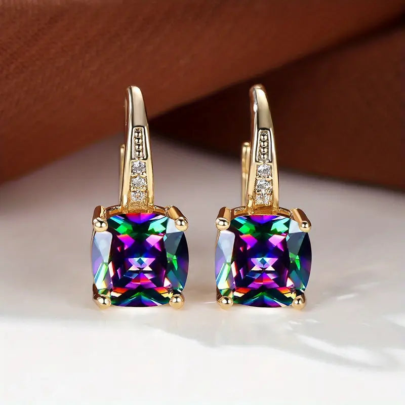 Boucles d'oreilles créoles en pierre de saphir mystique | Or