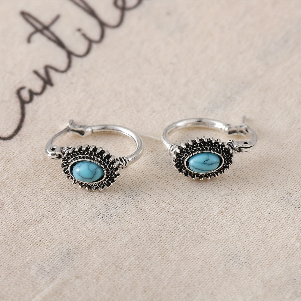Boucles d'oreilles créoles en turquoise | Or blanc