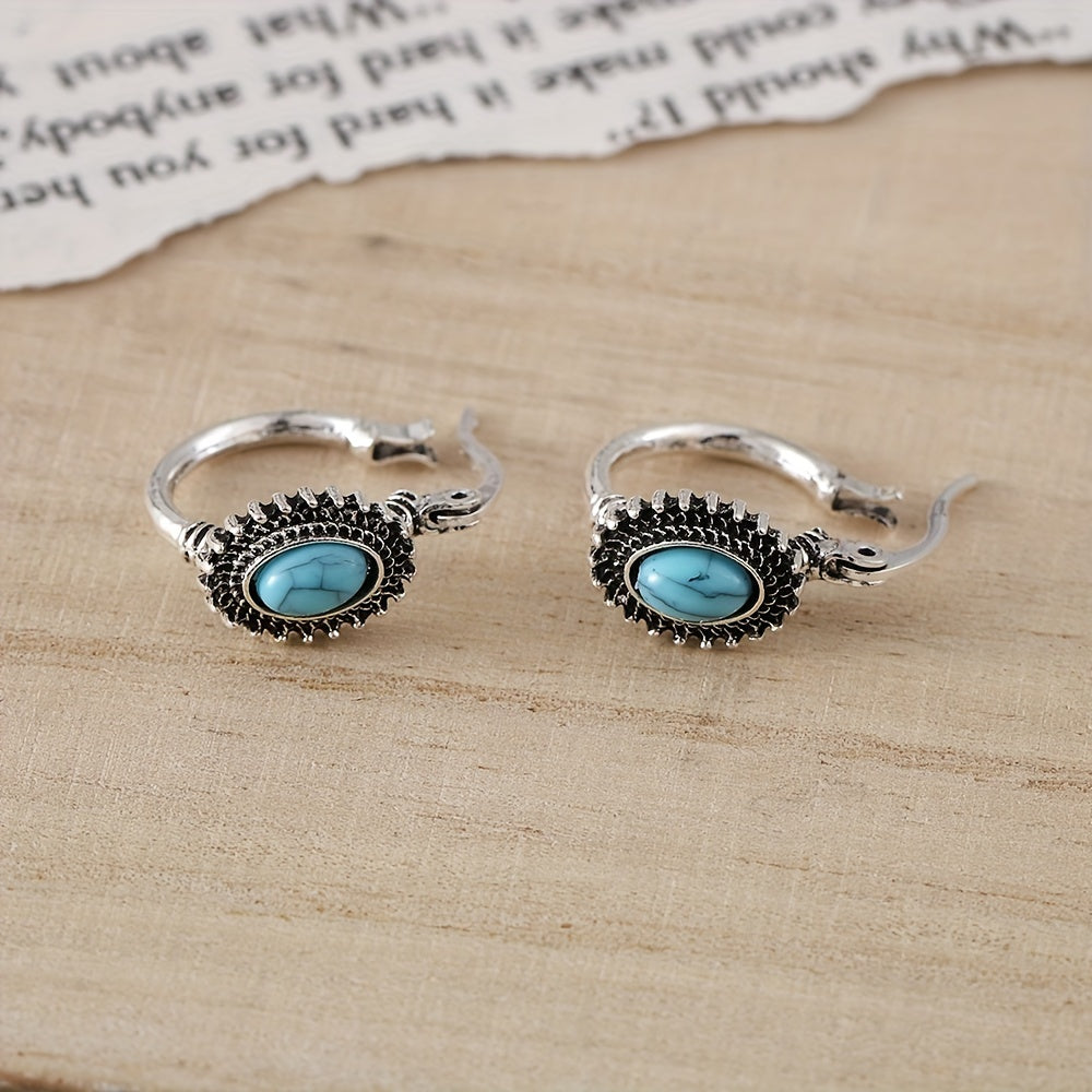 Boucles d'oreilles créoles en turquoise | Or blanc