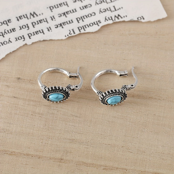 Boucles d'oreilles créoles en turquoise | Or blanc