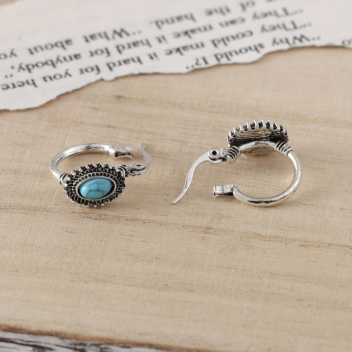 Boucles d'oreilles créoles en turquoise | Or blanc
