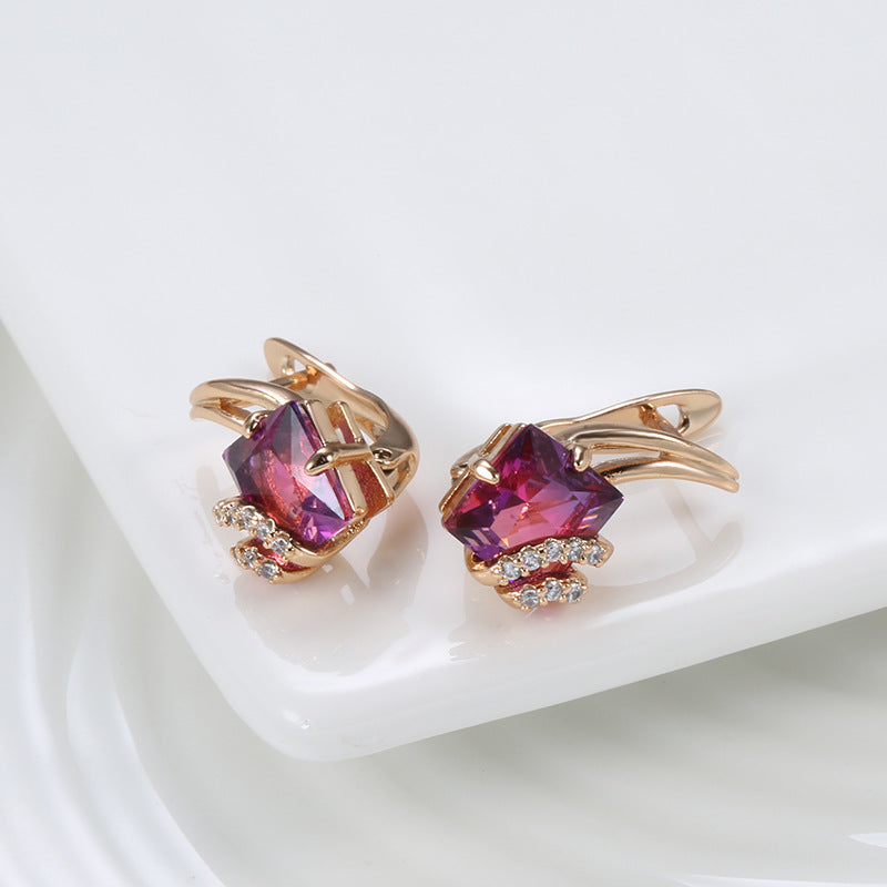 Boucles d'oreilles en cristal carré cramoisi | Or rose