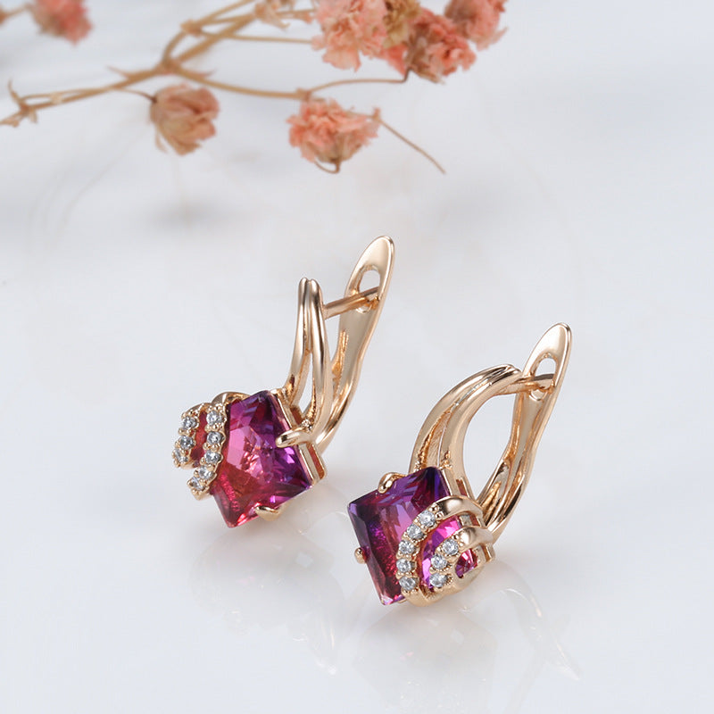 Boucles d'oreilles en cristal carré cramoisi | Or rose