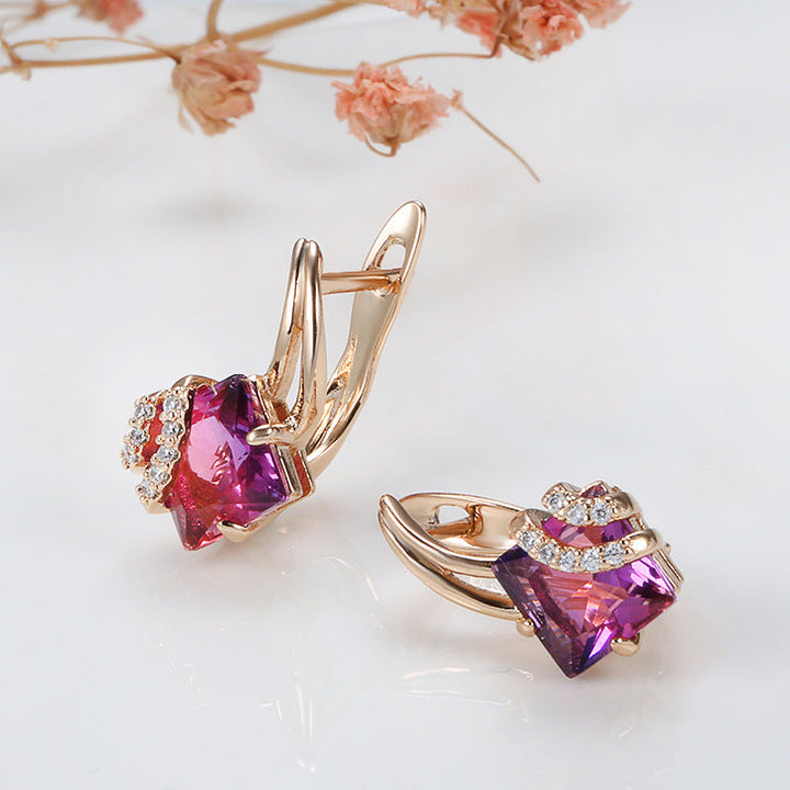 Boucles d'oreilles en cristal carré cramoisi | Or rose