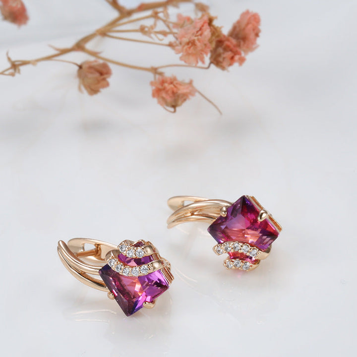 Boucles d'oreilles en cristal carré cramoisi | Or rose