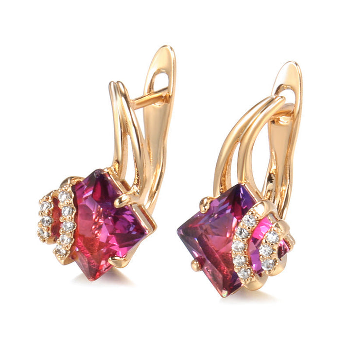 Boucles d'oreilles en cristal carré cramoisi | Or rose