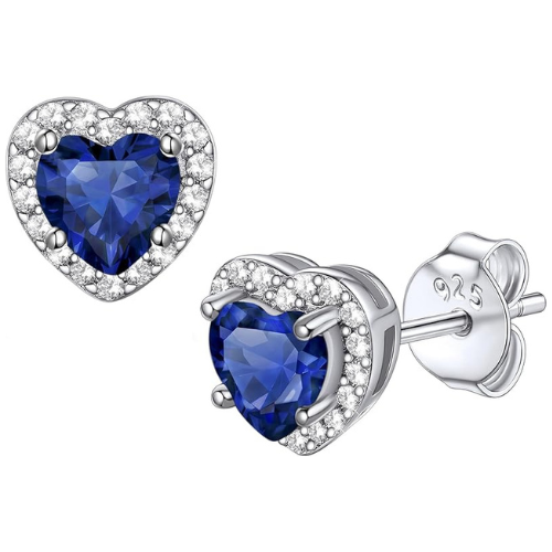Boucles d'oreilles en forme de cœur en saphir | Or blanc