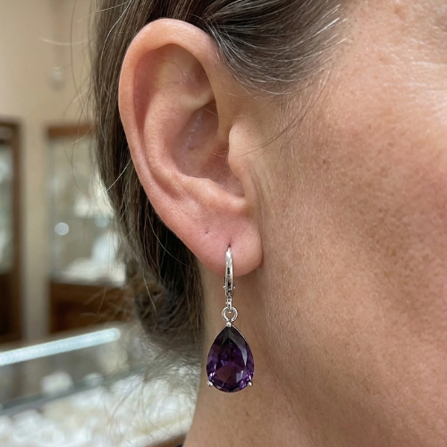 Boucles d'oreilles en forme de goutte d'améthyste | Or blanc