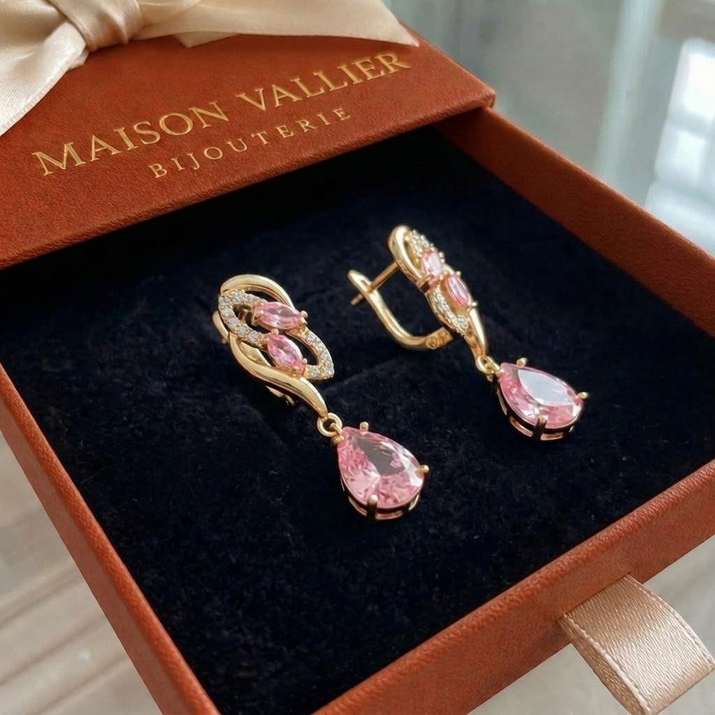 Boucles d'oreilles en goutte de saphir rose scintillant | Or