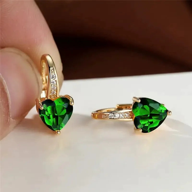 Boucles d'oreilles en pierre cœur émeraude | Or