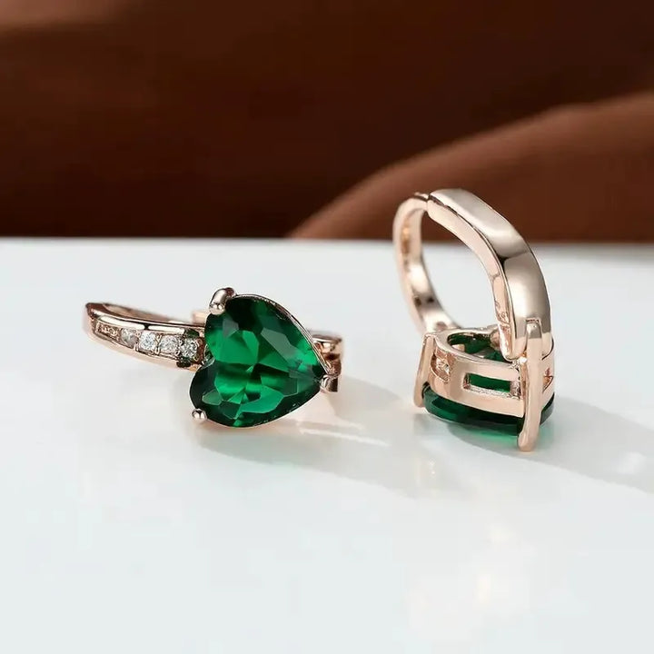 Boucles d'oreilles en pierre cœur émeraude | Or