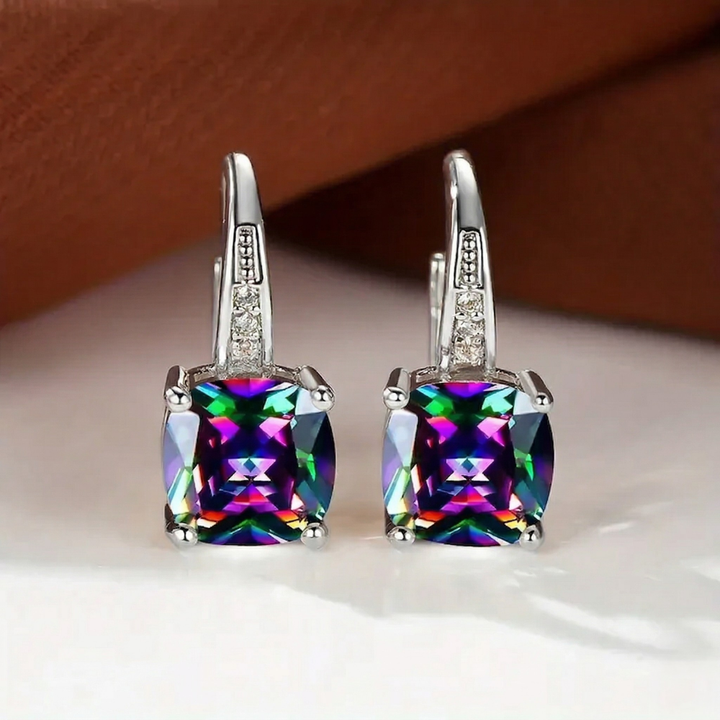 Boucles d'oreilles en pierre mystique | Or blanc