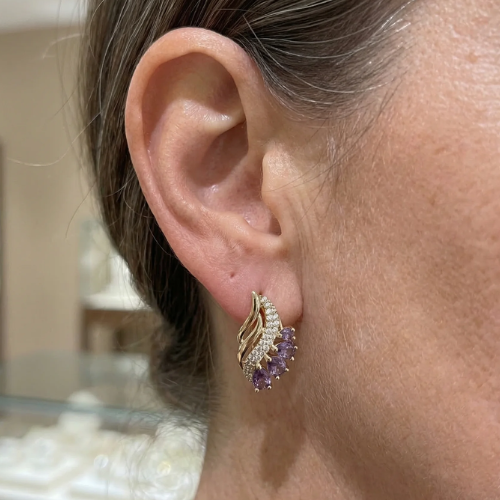 Boucles d'oreilles en plumes violettes Nyvella | Or rose