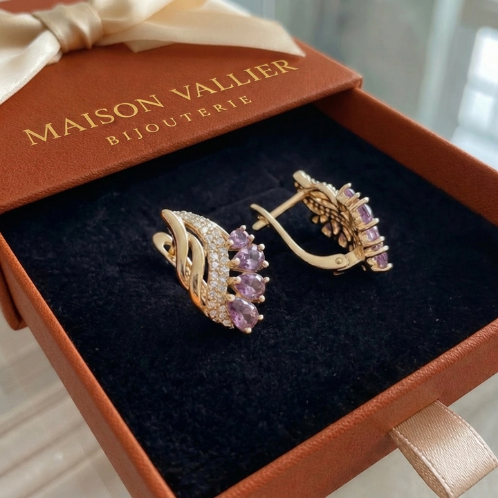 Boucles d'oreilles en plumes violettes Nyvella | Or rose
