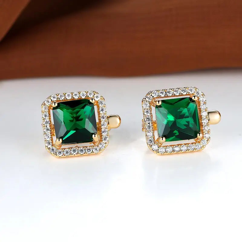 Boucles d'oreilles en zircone carré vert | Or