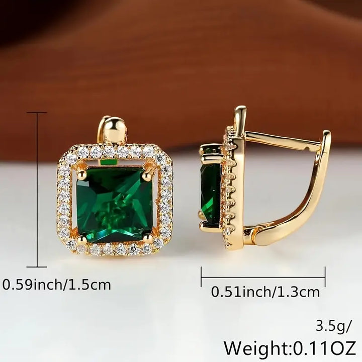 Boucles d'oreilles en zircone carré vert | Or