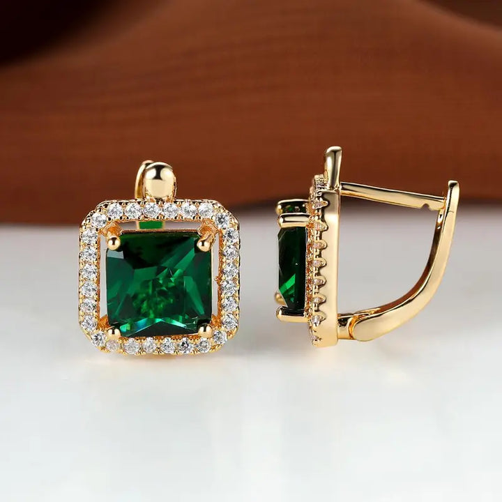 Boucles d'oreilles en zircone carré vert | Or