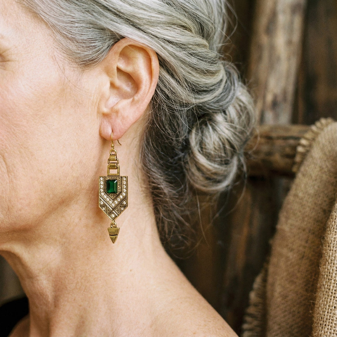 Boucles d'oreilles géométriques rétro et vert | Or