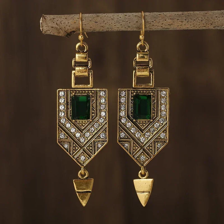 Boucles d'oreilles géométriques rétro et vert | Or