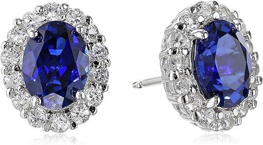 Boucles d'oreilles puces en saphir blanc ovale | Or blanc