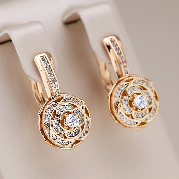 Boucles d'oreilles rondes élégantes en zircon et or | Or