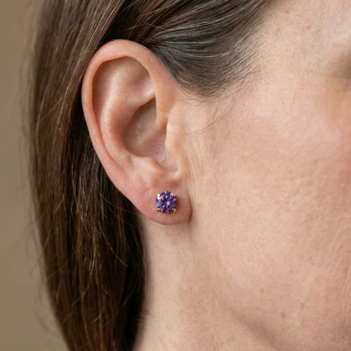 Boucles d'oreilles rondes en améthyste | Or blanc