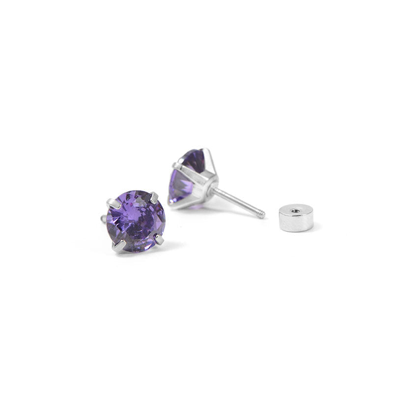 Boucles d'oreilles rondes en améthyste | Or blanc